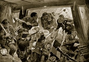 La guerra russo-giapponese: una lotta corpo a corpo nelle opere di terra a Port Arthur, illustrazione da 